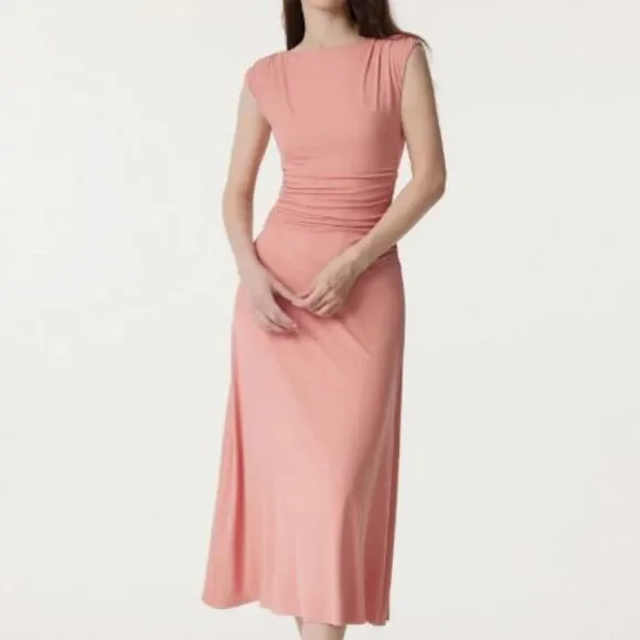 OGL  Eco-SkinKiss Breezy Cooling Side Ruched Maxi Dress In Sahara Size Large - Picture 2 of 16